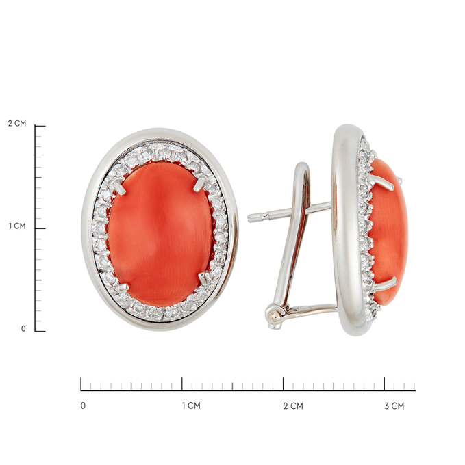 Серьга из золота 585 пробы c бриллиантами и кораллом