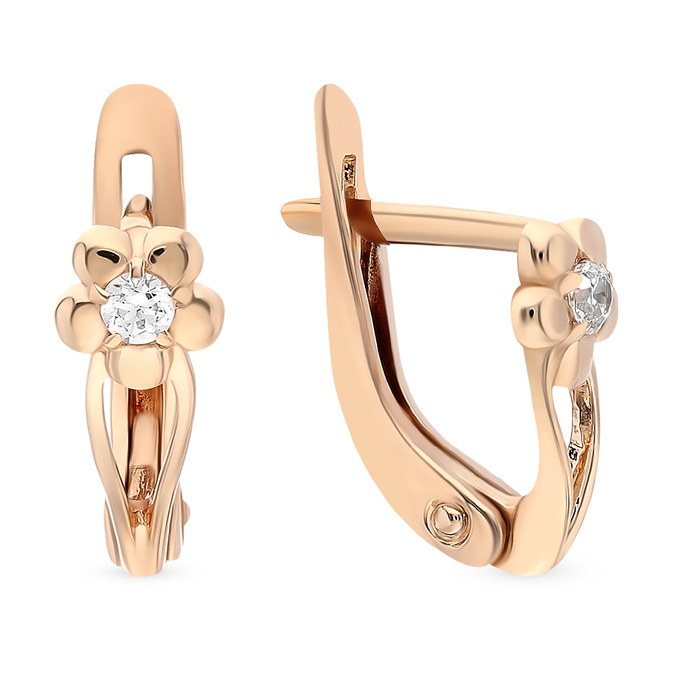 Серьги из красного золота 585 пробы c фианитами
