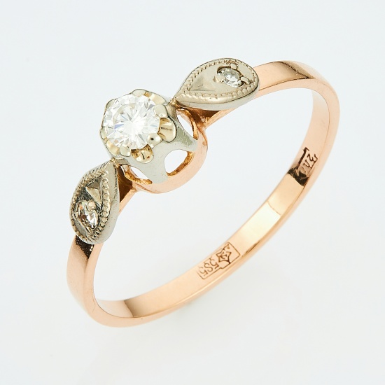 Кольцо из комбинированного золота 585 пробы c 3 бриллиантами, Л11134204 за 18515