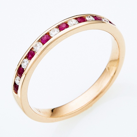 Кольцо из красного золота 585 пробы c 7 бриллиантами и 8 рубинами