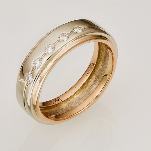 Кольцо из комбинированного золота 585 пробы c 5 бриллиантами Л35050425 фото 1