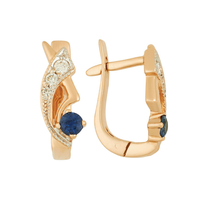 Серьги из золота 585 пробы c сапфирами и бриллиантами, Л 2809 3115 за 45600