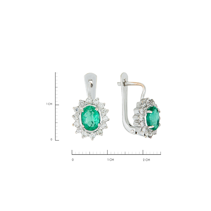 Серьга из золота 585 пробы c 14 бриллиантами и 1 изумрудом