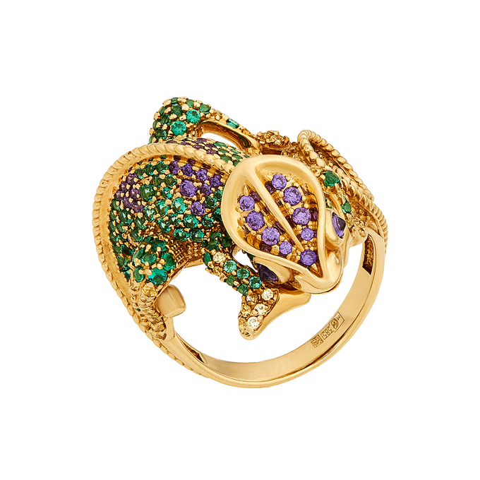 Кольцо из золота 585 пробы c синтетическими камнями