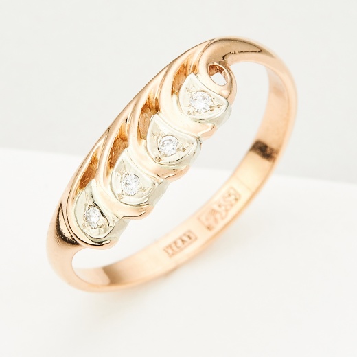 Кольцо из комбинированного золота 585 пробы c 4 бриллиантами Л18100939 фото 1