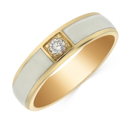 Кольцо из желтого золота 585 пробы c 1 бриллиантом и эмалями, Л28044410 за 8 850 ₽