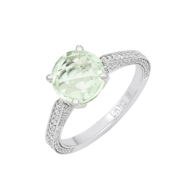 Кольцо из золота 750 пробы c празиолитом и бриллиантами