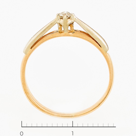 Кольцо из комбинированного золота 585 пробы c 1 бриллиантом, Л30130072 за 7750