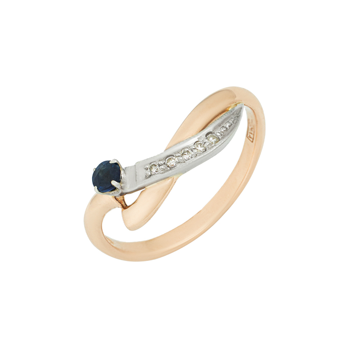 Кольцо из золота 585 пробы c сапфиром и бриллиантами