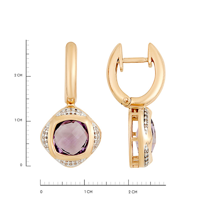 Серьги из золота 585 пробы с аметистами и фианитами, Л 7303 6209 за 65200
