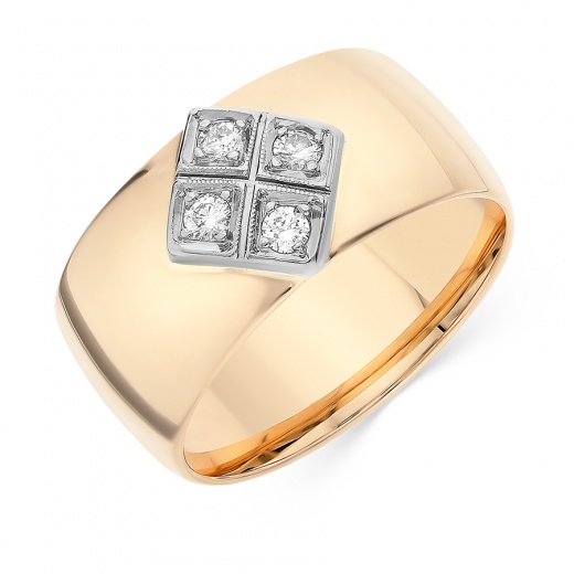 Кольцо из комбинированного золота 583 пробы c 4 бриллиантами Л45033947 фото 1