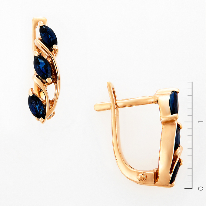 Серьги из красного золота 585 пробы c 6 сапфирами
