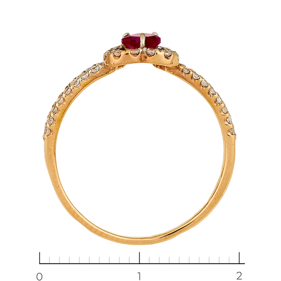 Кольцо из красного золота 585 пробы c 1 корундом и фианитами, Л52071621 за 6200