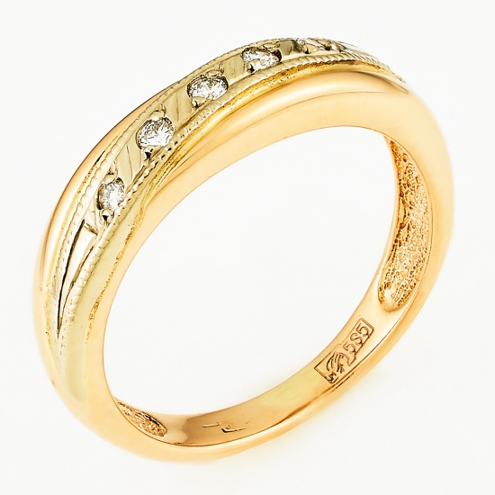 Кольцо из комбинированного золота 585 пробы c 5 бриллиантами, Л35059077 за 27 200 ₽