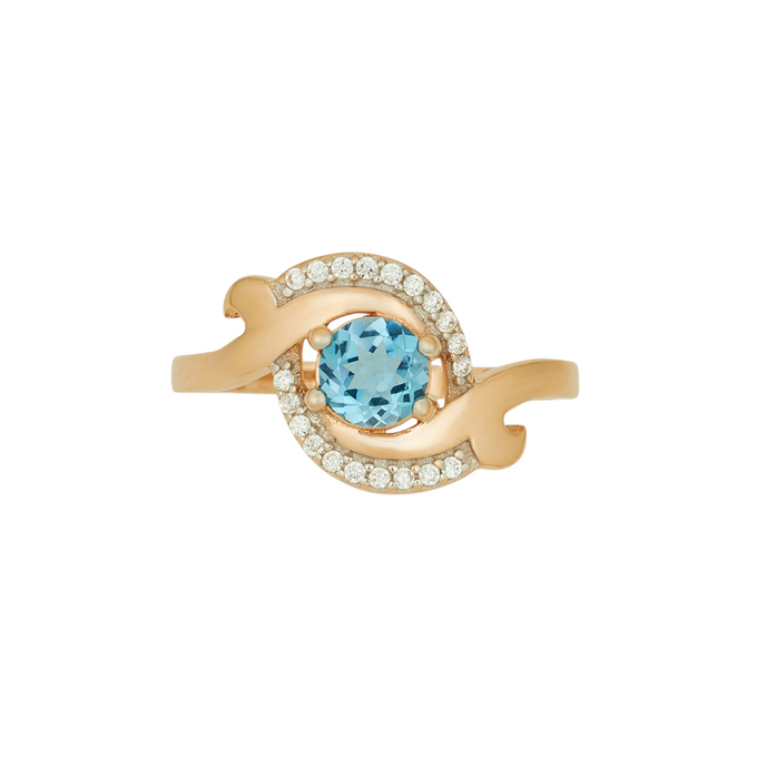 Кольцо из золота 585 пробы c топазом и фианитами