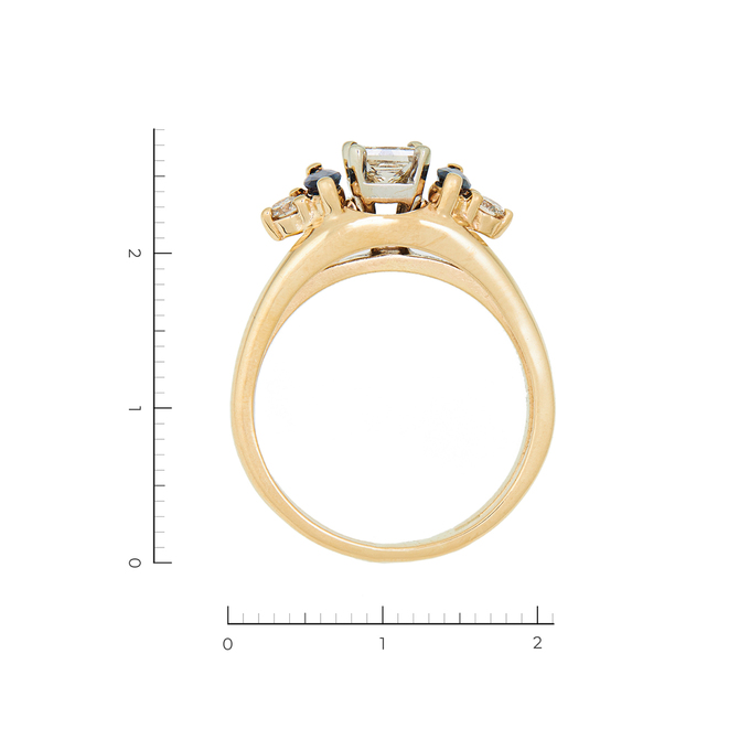 Кольцо из комбинированного золота 585 пробы c 3 бриллиантами и 2 сапфирами, Л 2809 0442 за 104700