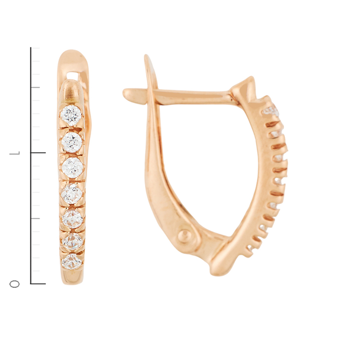 Серьги из красного золота 585 пробы c 14 фианитами