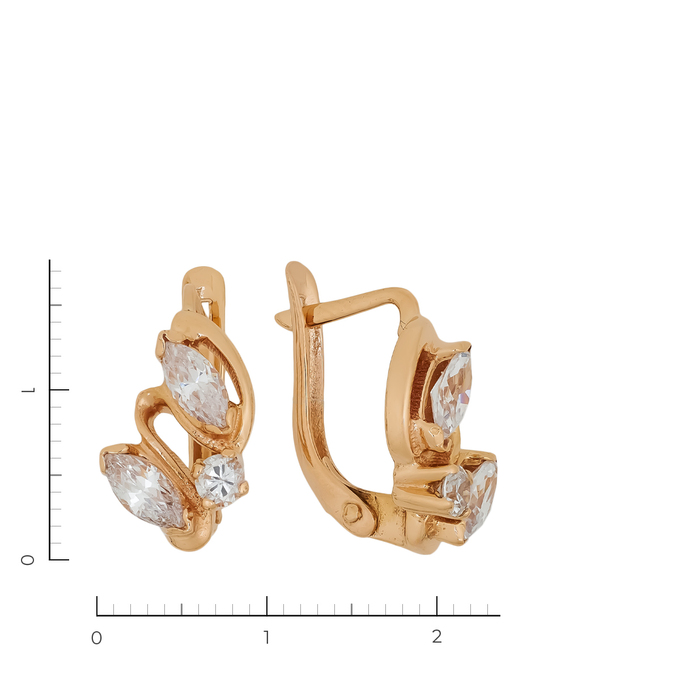 Серьги из красного золота 585 пробы c 6 фианитами