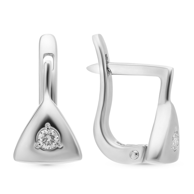 Серьги из белой платины 950 пробы c 2 бриллиантами