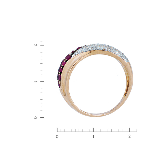 Кольцо из красного золота 585 пробы c 38 бриллиантами и 12 рубинами, Л19111566 за 23920