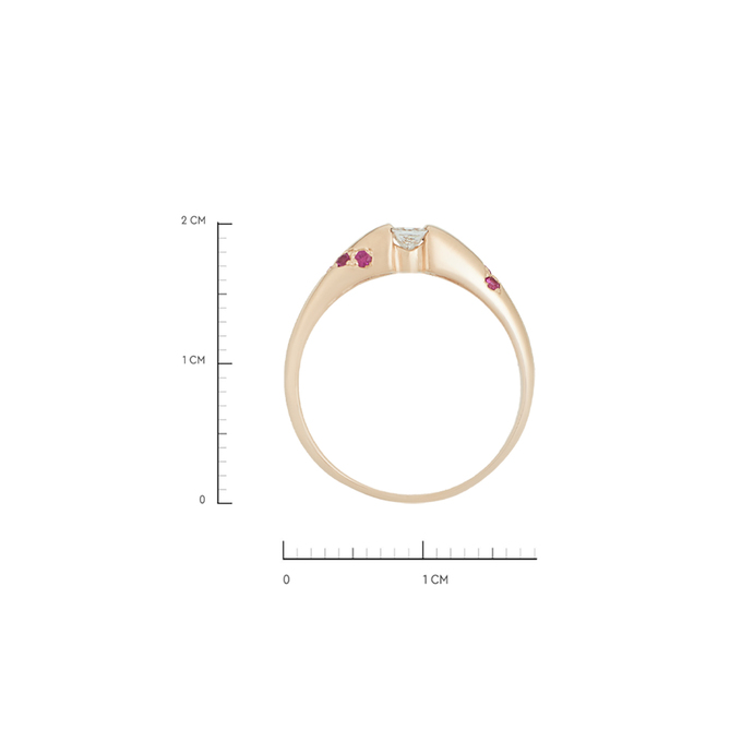 Кольцо из золота 585 пробы c бриллиантом и рубинами, Л 0515 1637 за 35120