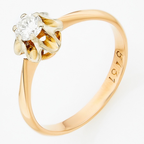 Кольцо из комбинированного золота 583 пробы c 1 бриллиантом, Л04076016 за 57900