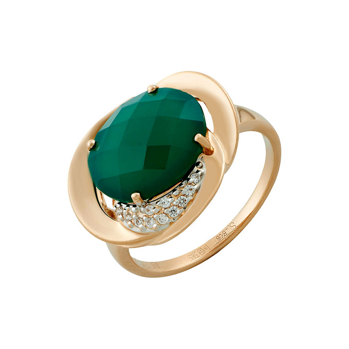 Кольцо из золота 585 пробы c хризопразом и фианитами, Л 6202 1475 за 39200