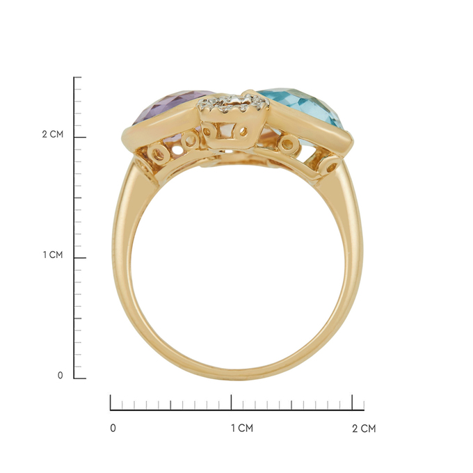 Кольцо из золота 585 пробы c топазом, аметистом, розовым кварцем и бриллиантами, Л 7001 0992 за 54500