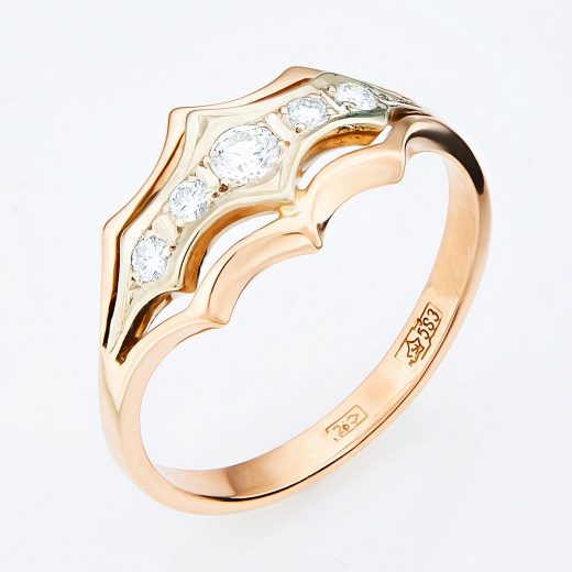 Кольцо из комбинированного золота 583 пробы c 5 бриллиантами Л45057614 фото 1