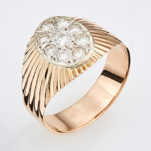 Кольцо из комбинированного золота 583 пробы c 9 бриллиантами Л40012980 фото 1