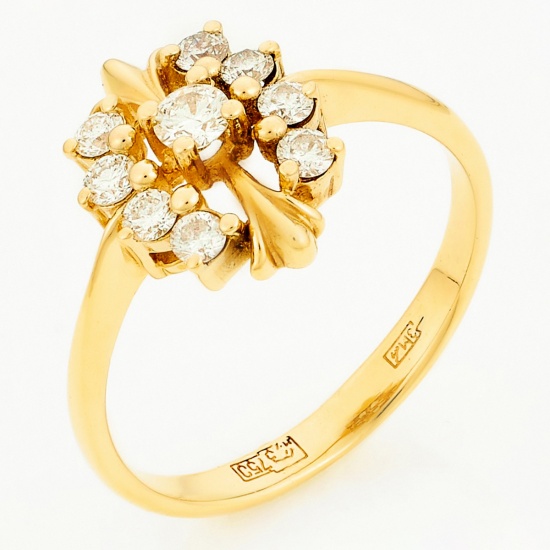 Кольцо из желтого золота 750 пробы c 9 бриллиантами, Л09101671 за 42 000 ₽