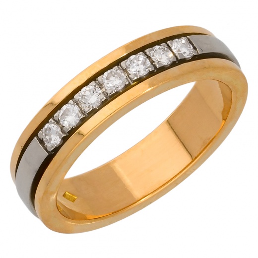 Кольцо обручальное из комбинированного золота 750 пробы c 7 бриллиантами 011750 фото 1