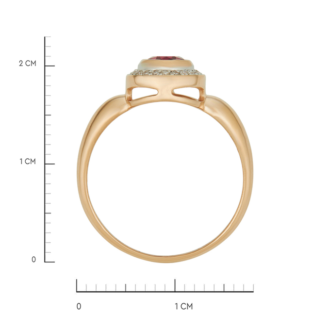 Кольцо из золота 585 пробы c бриллиантами и синтетическим рубином, Л 4107 4724 за 29520