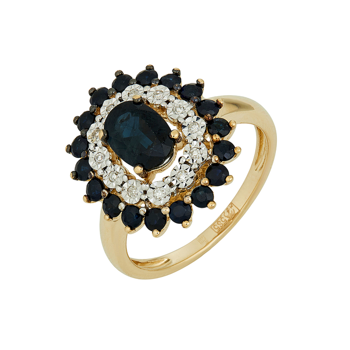 Кольцо из золота 585 пробы c сапфирами и бриллиантами