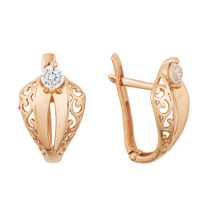 Серьги из красного золота 585 пробы c 2 фианитами