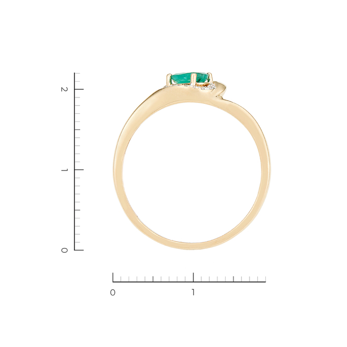 Кольцо из желтого золота 585 пробы c 9 бриллиантами и 1 изумрудом