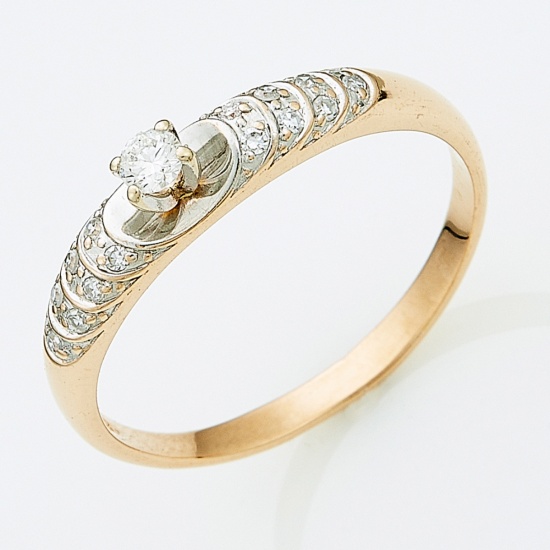 Кольцо из комбинированного золота 585 пробы c 15 бриллиантами, Л75007791 за 10500