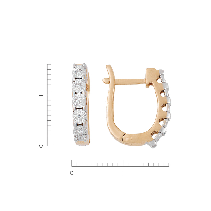 Серьги из комбинированного золота 585 пробы c 10 бриллиантами