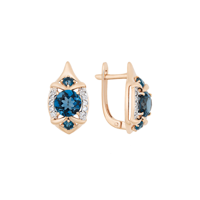 Серьги из золота 585 пробы c топазами Лондон и фианитами, К 0000 4228 за 49000