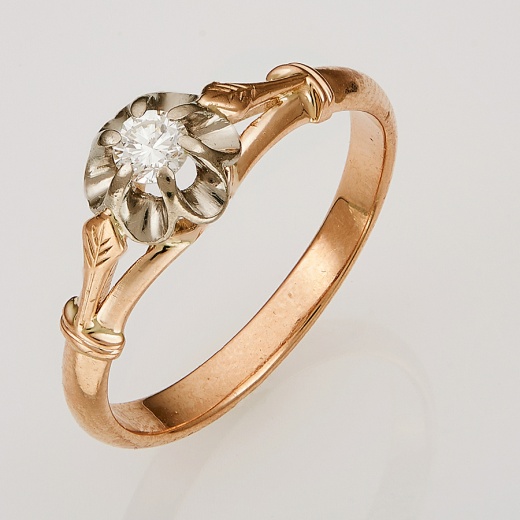 Кольцо из комбинированного золота 583 пробы c 1 бриллиантом Л47069695 фото 1
