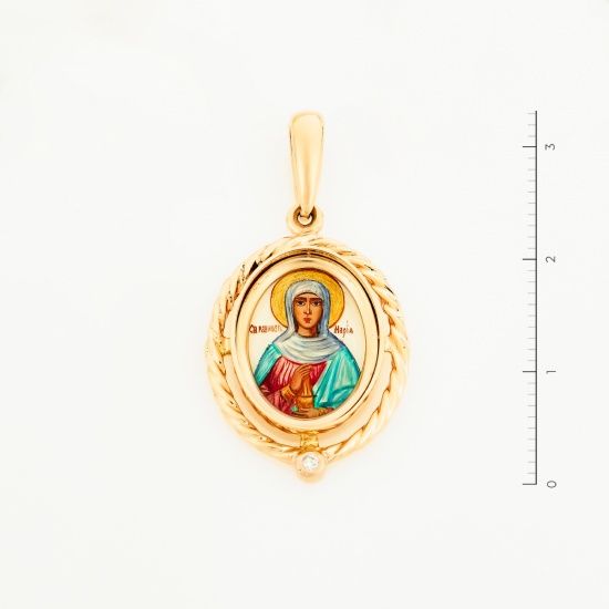 Иконка из красного золота 585 пробы c 1 бриллиантом и 1 перламутром и эмалями
