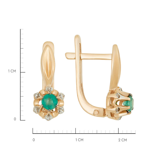Серьги из золота 585 пробы c изумрудами и бриллиантами, Ц О007 2305 за 18000