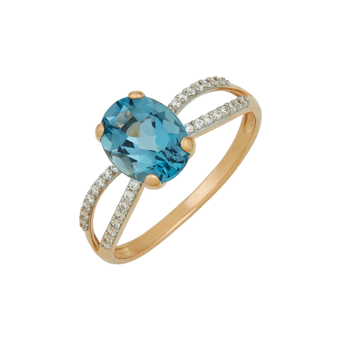 Кольцо из золота 585 пробы c топазом и фианитами