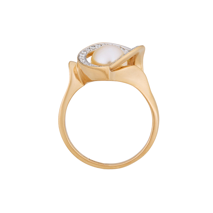 Кольцо из золота 585 пробы c бриллиантами и культивированным жемчугом, Л 3704 7043 за 72000