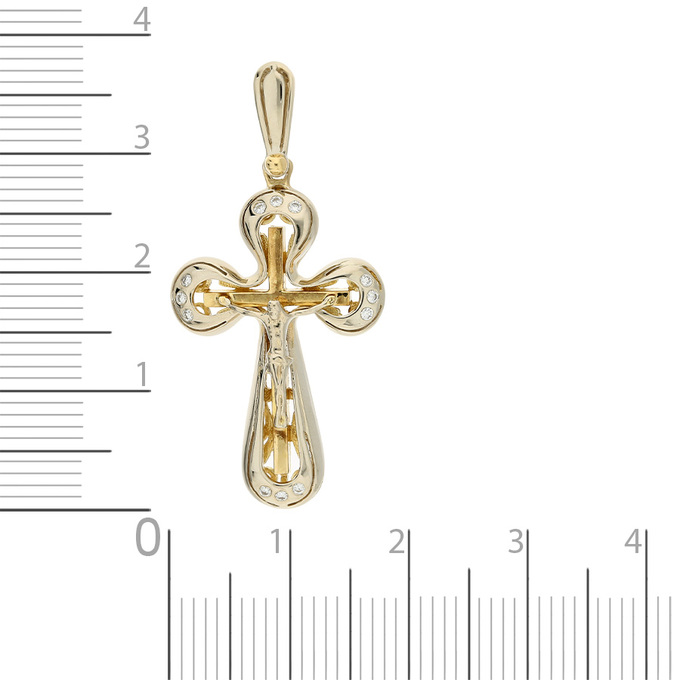 Крестик из желтого золота 750 пробы c 12 бриллиантами