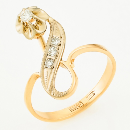 Кольцо из комбинированного золота 583 пробы c 4 бриллиантами Л09102936 фото 1