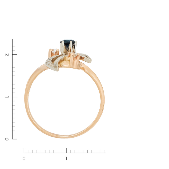 Кольцо из комбинированного золота 585 пробы c 7 бриллиантами и 1 сапфиром, Л 2010 4906 за 31430