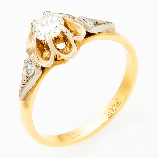 Кольцо из комбинированного золота 750 пробы c 3 бриллиантами Л45042800 фото 1