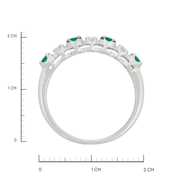 Кольцо из золота 585 пробы c 3 бриллиантами и 4 изумрудами