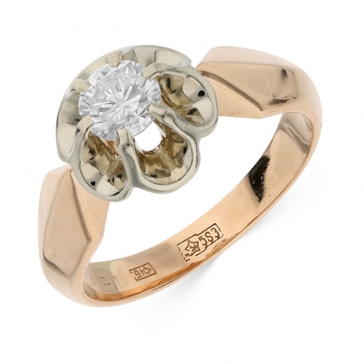 Кольцо из комбинированного золота 583 пробы c 1 бриллиантом Л36047805 фото 1